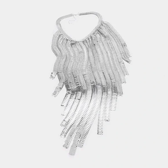 Silver Gold and Gunmetal Long Fringe Metal Statement Body Chain Necklace - Picture 6 of 6